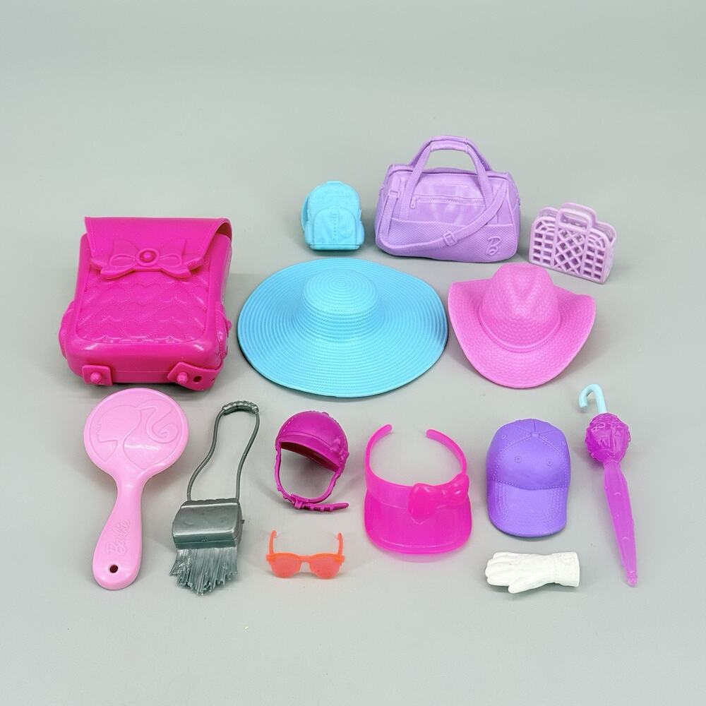Barbie Doll Accessories Lot Hats Bags Purses Brush Umbrella Backpacks Etc